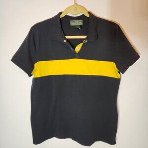 Lauren Ralph Lauren LRL Women's Polo Black with Yellow Stripe XL